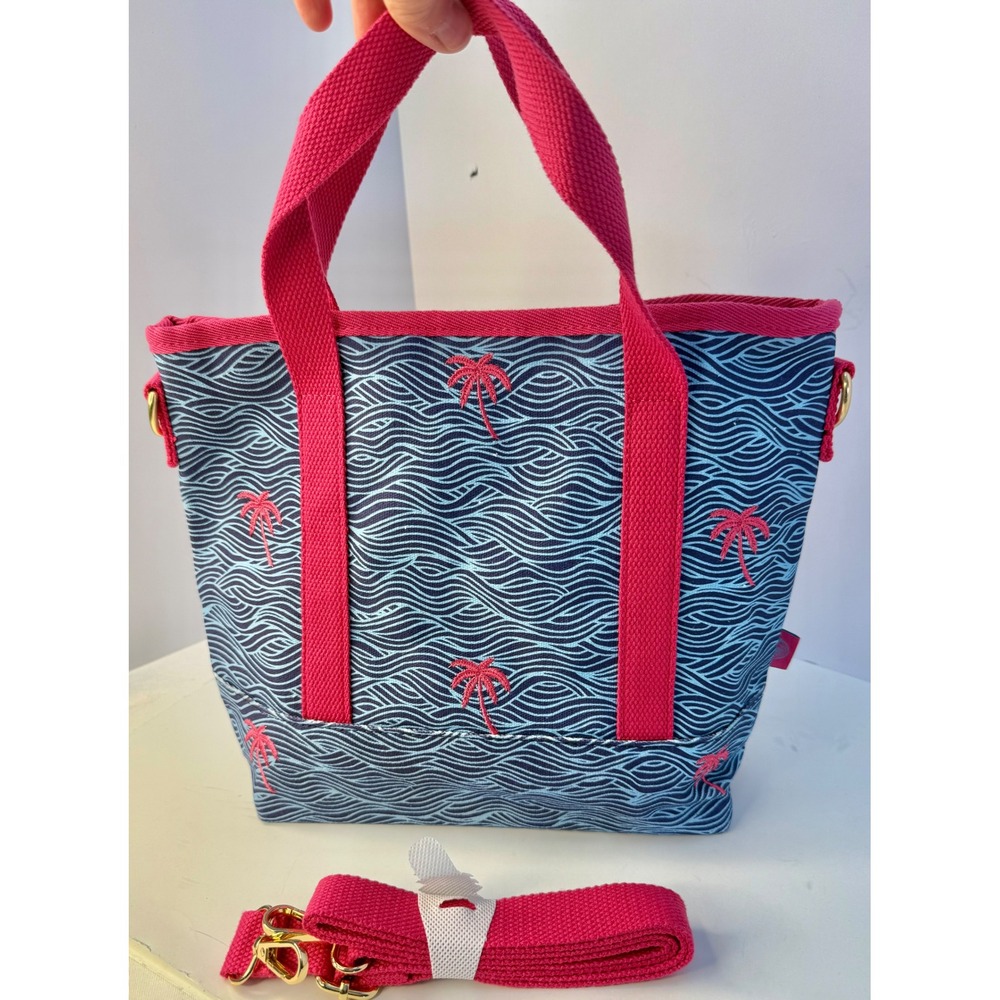 Shady‎ Lady Medium, 100% Cotton Canvas Carryall Tote Bag Blue Pink Crossbody